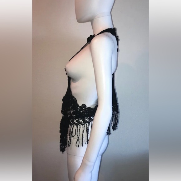 Meghan Fabulous LA *Guadalupe* black cotton crochet boho festival vest S - Picture 5 of 6